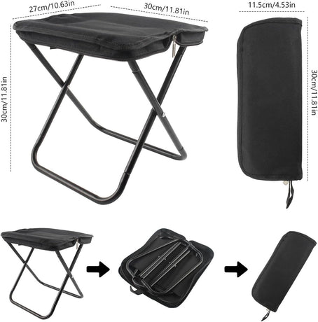 Portable folding camping stool with carrying bag, portable folding chair, folding camping stool, outdoor footrest for travel, walking, hiking, fishing, picnics and barbecues (black)