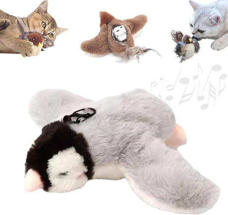 Cat Toys - Cat Toys with Catnip - Flappy Bird Cat Toy for Indoor Cats - Rechargeable - Electric Cat Toys - With Sound - Plush Sports Toy for Kittens - Gray Penguin