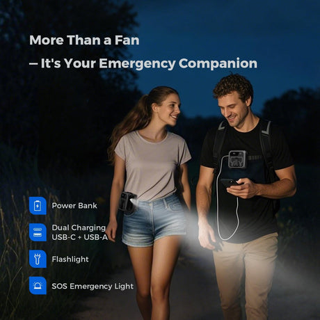 Portable Hip Fan - Mini Fan - 5 Speeds 16,000 RPM - Clip-on Portable Belt Fan - For Camping, Travel, Outdoors - Grijs