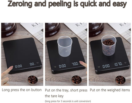 Precision Scale - Barista Scale - Coffee Scale with Timer - Small 3 kg / 0 g Coffee Scale with Gravity Sensor - Rechargeable Kitchen Scale - Barista Essential - High Precision - Black