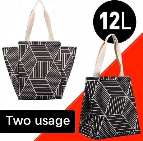 Lunch bag - Insulated bags - Insulated lunch bag for women - Sturdy, foldable and portable lunch bag with wide opening - With interior pockets - Insulated and leakproof cooler - For picnics and beaches for adults (Black Diamond)