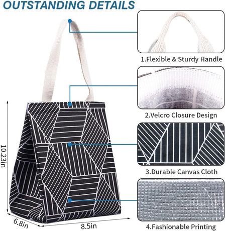 Lunch bag - Insulated bags - Insulated lunch bag for women - Sturdy, foldable and portable lunch bag with wide opening - With interior pockets - Insulated and leakproof cooler - For picnics and beaches for adults (Black Diamond)