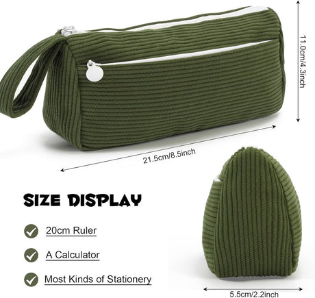 Corduroy pencil case - Pretty pencil case with a practical zipper - Makeup bag - Suitable for school-aged teenagers, boys and girls