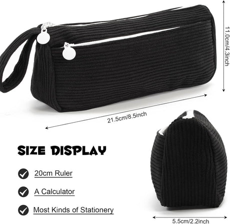 Corduroy Pencil Case - Cute pencil case with a convenient zipper - Makeup bag - Suitable for school-aged teenagers, boys and girls - black
