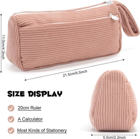 Corduroy Pencil Case - Cute pencil case with a practical zipper - Makeup bag - Suitable for school-aged teenagers, boys and girls - brown