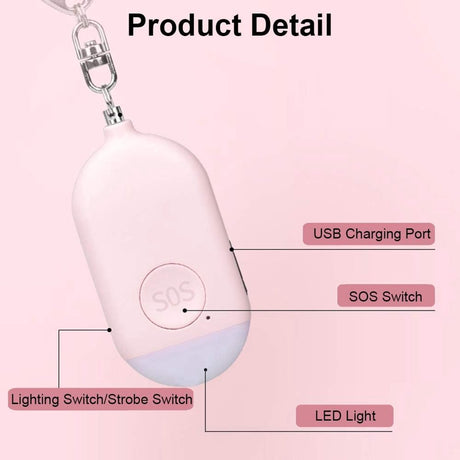 Rechargeable Personal Alarm – Keychain – Personal Alarm – Alarm Keychain – Rechargeable LED Flashlight – Self-Defense Products – Self-Defense Alarm – Personal Alarm – Pink