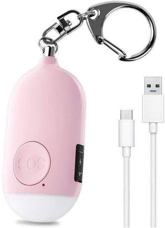 Rechargeable Personal Alarm – Keychain – Personal Alarm – Alarm Keychain – Rechargeable LED Flashlight – Self-Defense Products – Self-Defense Alarm – Personal Alarm – Pink