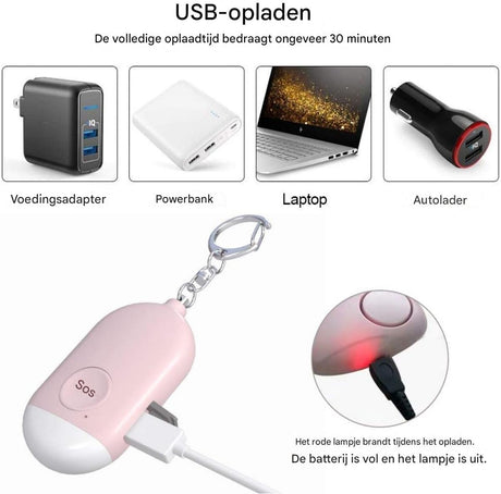 Rechargeable Personal Alarm – Keychain – Personal Alarm – Alarm Keychain – Rechargeable LED Flashlight – Self-Defense Products – Self-Defense Alarm – Personal Alarm – Pink
