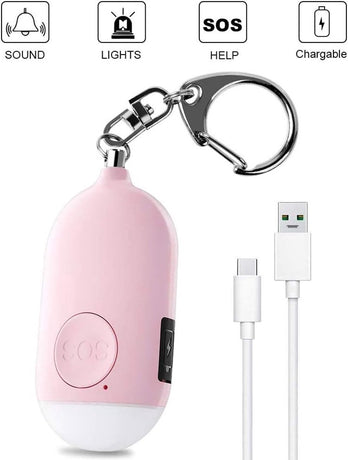 Rechargeable Personal Alarm – Keychain – Personal Alarm – Alarm Keychain – Rechargeable LED Flashlight – Self-Defense Products – Self-Defense Alarm – Personal Alarm – Pink