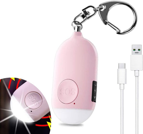 Rechargeable Personal Alarm – Keychain – Personal Alarm – Alarm Keychain – Rechargeable LED Flashlight – Self-Defense Products – Self-Defense Alarm – Personal Alarm – Pink