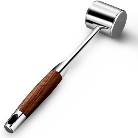 Professional Meat Tenderizer - Meat Mallet - Double-Sided Stainless Steel Meat Tenderizer - Steak Mallet with Non-Slip Wooden Handle - Dishwasher Safe Kitchen Utensil