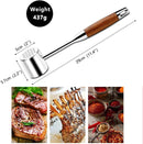Professional Meat Tenderizer - Meat Mallet - Double-Sided Stainless Steel Meat Tenderizer - Steak Mallet with Non-Slip Wooden Handle - Dishwasher Safe Kitchen Utensil