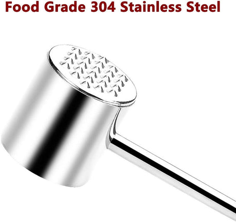 Professional Meat Tenderizer - Meat Mallet - Double-Sided Stainless Steel Meat Tenderizer - Steak Mallet with Non-Slip Wooden Handle - Dishwasher Safe Kitchen Utensil