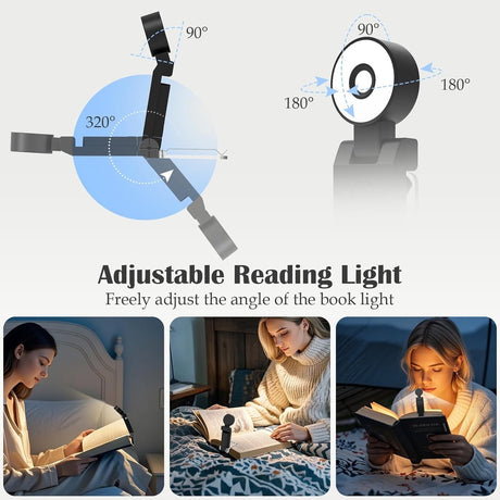 Reading light for books - For bed - With clip - Rechargeable - 5 settings - Bedside lamp - Black