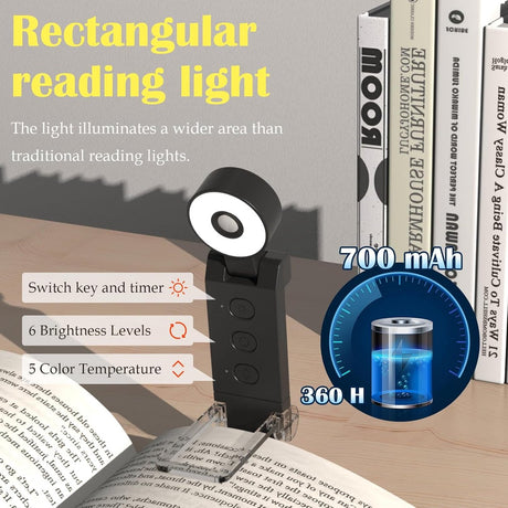 Reading light for books - For bed - With clip - Rechargeable - 5 settings - Bedside lamp - Black