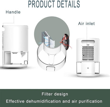 Dehumidifier - Air Dehumidifier - Small Dehumidifier - Smart Sleep Mode - Portable - Ultra Quiet - 3 L/h Dehumidifier - With 1 L Water Tank - Black