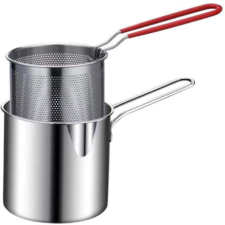 Frying pan - Frying pans - Frying pan set - Stainless steel frying pan with strainer - Portable stainless steel frying pan - Mini shrimp fryer - Small frying basket - Suitable for home cooking