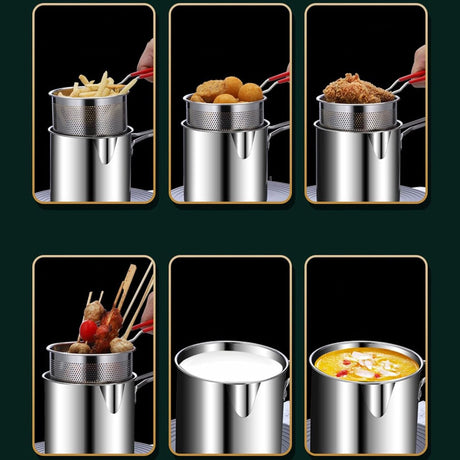 Frying pan - Frying pans - Frying pan set - Stainless steel frying pan with strainer - Portable stainless steel frying pan - Mini shrimp fryer - Small frying basket - Suitable for home cooking