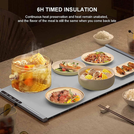 250W roll-up electric hot plate with 8 temperature settings and a 6-hour timer, for buffets, made of waterproof silicone, beige