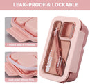 Bento Box - Bento Set with Cutlery - Lunch Bag - Lunch Box - Leakproof Food Container with Compartments - Lunch Box for Kids, School, Office, Picnic - Pink