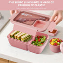 Bento Box - Bento Set with Cutlery - Lunch Bag - Lunch Box - Leakproof Food Container with Compartments - Lunch Box for Kids, School, Office, Picnic - Pink