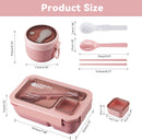 Bento Box - Bento Set with Cutlery - Lunch Bag - Lunch Box - Leakproof Food Container with Compartments - Lunch Box for Kids, School, Office, Picnic - Pink