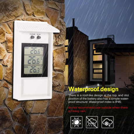 Indoor and outdoor thermometer - Thermometer - Hygrometer - Weather station - Digital thermometer - Weatherproof for indoor and outdoor use - Wit