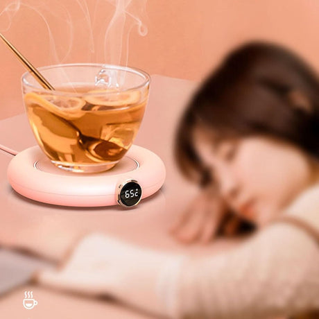 Mug or cup warmer - Heating plate - Coffee cup warmer - Tea cup warmer - Thermal heating plate - Heated coaster - USB coffee warmer for home, office, or desk use - Pink