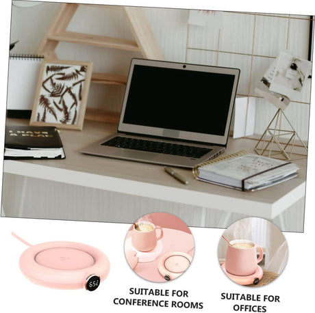 Mug or cup warmer - Heating plate - Coffee cup warmer - Tea cup warmer - Thermal heating plate - Heated coaster - USB coffee warmer for home, office, or desk use - Pink