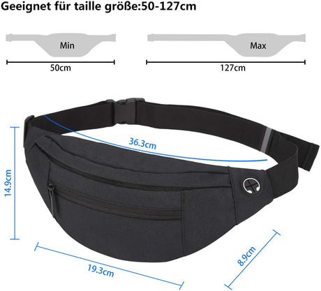 Fanny pack - Sports fanny pack - Running belt - Large fanny pack - Men's and women's - Fanny pack - Pouch - LIGHTWEIGHT RUNNING - For travel/on the go - Dark gray
