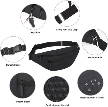 Fanny pack - Sports fanny pack - Running belt - Large fanny pack - Men's and women's - Fanny pack - Pouch - LIGHTWEIGHT RUNNING - For travel/on the go - Dark gray