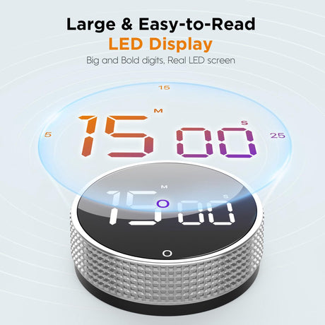 Digital Timer - Digital Kitchen Timer - Smart Timer - LED Display - Magnetic - 360 Degree Rotation - BBQ Alarm Clock - Black