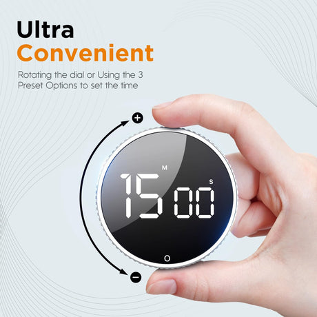Digital Timer - Digital Kitchen Timer - Smart Timer - LED Display - Magnetic - 360 Degree Rotation - BBQ Alarm Clock - Black