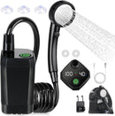 Portable Camping Shower - 6000mAh Rechargeable Shower Pump - With Smart LED Display - 4 Spray Modes - IPX7 Waterproof Outdoor Shower - For Hiking, Travel, Car, Pets - Black