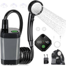 Portable Camping Shower - 6000mAh Rechargeable Shower Pump - With Smart LED Display - 4 Spray Modes - IPX7 Waterproof Outdoor Shower - For Hiking, Travel, Car, Pets - Gray