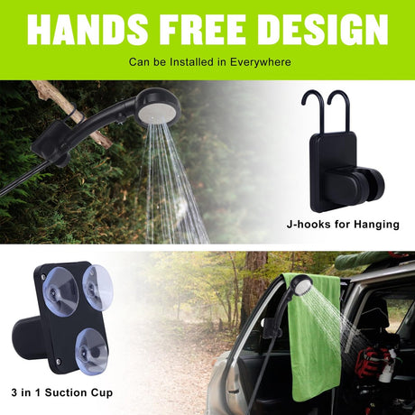 Portable Camping Shower - 6000mAh Rechargeable Shower Pump - With Smart LED Display - 4 Spray Modes - IPX7 Waterproof Outdoor Shower - For Hiking, Travel, Car, Pets - Gray