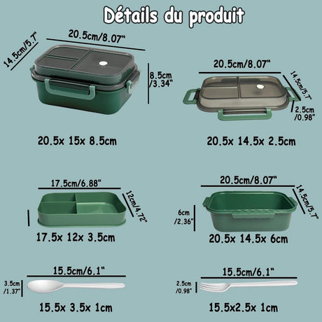 Lunch box - Adult lunch box - Salad lunch box - Compartmentalized lunch box - Integrated 2-layer lunch box - Leakproof lunch box - With cutlery - For work - School - Picnic (vegetables)