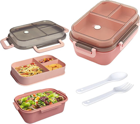 Lunch boxes - Lunch box - Children's lunch box - Adult lunch box - Lunch box compartment - 2-layer integrated lunch box - Leakproof lunch box - With cutlery - For work - School - Picnic - Pink