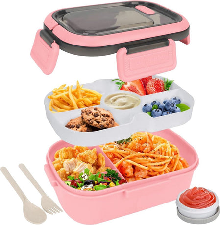 Lunch boxes - Lunch boxes - Adult lunch boxes - Children's lunch boxes - Lunch box with compartments and cutlery - Airtight - 1200 ml - Microwave safe - Ideal for salads - For children and adults - Picnic (pink)