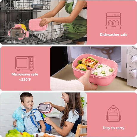 Lunch boxes - Lunch boxes - Adult lunch boxes - Children's lunch boxes - Lunch box with compartments and cutlery - Airtight - 1200 ml - Microwave safe - Ideal for salads - For children and adults - Picnic (pink)
