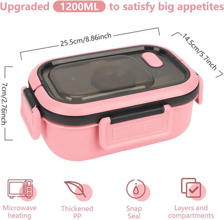 Lunch boxes - Lunch boxes - Adult lunch boxes - Children's lunch boxes - Lunch box with compartments and cutlery - Airtight - 1200 ml - Microwave safe - Ideal for salads - For children and adults - Picnic (pink)