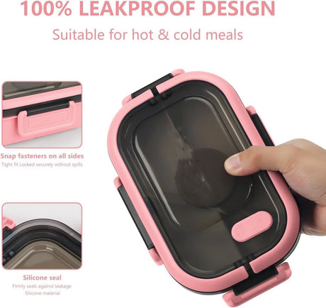 Lunch boxes - Lunch boxes - Adult lunch boxes - Children's lunch boxes - Lunch box with compartments and cutlery - Airtight - 1200 ml - Microwave safe - Ideal for salads - For children and adults - Picnic (pink)