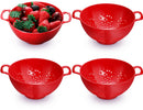 4-Piece Vegetable Basket - Drainer - Kitchen Colander - Plastic Berry Strainer - Colander Basket - with Double Handles - Small Colander - for Fruits, Vegetables and Food - Kitchen Accessories - Red - 19 x 14.8 x 7.5 cm