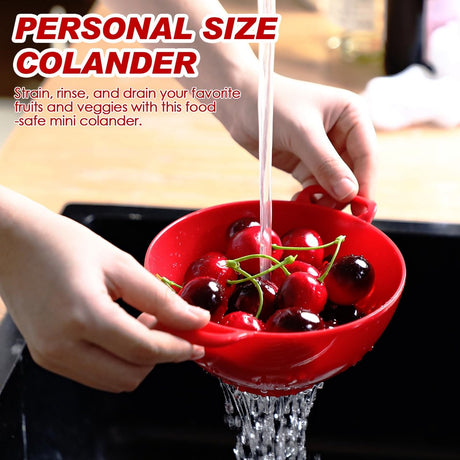 4-Piece Vegetable Basket - Drainer - Kitchen Colander - Plastic Berry Strainer - Colander Basket - with Double Handles - Small Colander - for Fruits, Vegetables and Food - Kitchen Accessories - Red - 19 x 14.8 x 7.5 cm