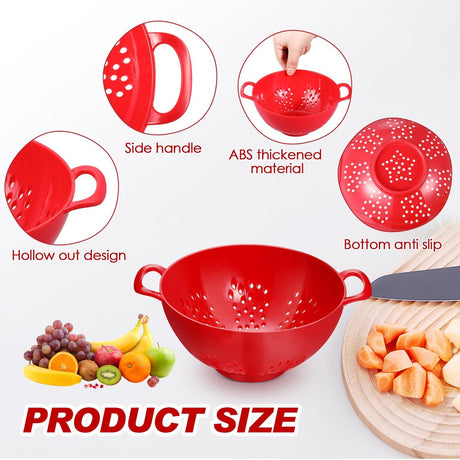 4-Piece Vegetable Basket - Drainer - Kitchen Colander - Plastic Berry Strainer - Colander Basket - with Double Handles - Small Colander - for Fruits, Vegetables and Food - Kitchen Accessories - Red - 19 x 14.8 x 7.5 cm