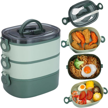 Lunch Box - Bento Box with Cutlery - 3-Layer 2000ml Lunch Box - Insulated Lunch Box for Adults and Children, Picnics, Work, School - Vegetables