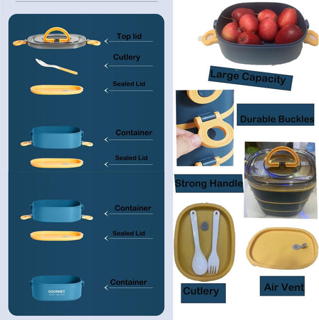 Lunch Box - Bento Box with Cutlery - 3-Layer 2000ml Lunch Box - Insulated Lunch Box for Adults and Children, Picnics, Work, School - Vegetables