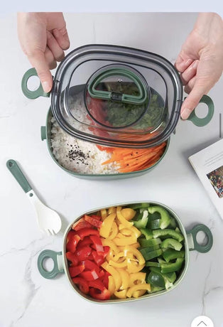 Lunch Box - Bento Box with Cutlery - 3-Layer 2000ml Lunch Box - Insulated Lunch Box for Adults and Children, Picnics, Work, School - Vegetables