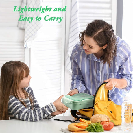 Lunch box, bento box, 3-compartment lunch box with cutlery, leakproof lunch box, freezer safe, dishwasher safe, microwave safe, lunch box for school, work, picnics and travel (green)