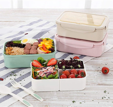 Lunch box, bento box, 3-compartment lunch box with cutlery, leakproof lunch box, freezer safe, dishwasher safe, microwave safe, lunch box for school, work, picnics and travel (green)